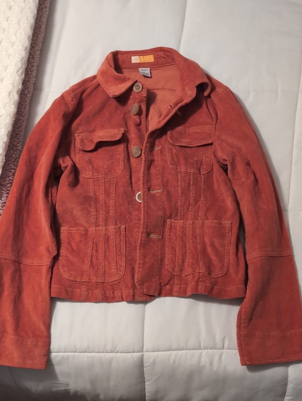 Tulle Rust Orange Courdaroy Button-Front Jean Jacket